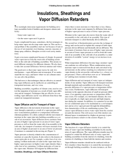 Insulations, Sheathings and Vapor Diffusion Retarders