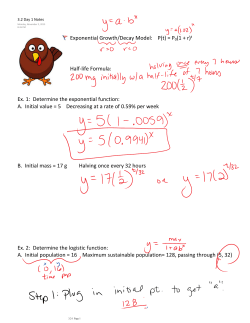 Exponential Growth/Decay Model: P(t) = P0(1 + r)t Ex. 1: Determine