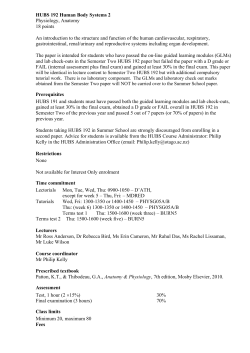 HUBS 192 Human Body Systems 2 Physiology, Anatomy 18 points