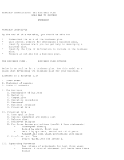 WORKSHOP INTRODUCTION: THE BUSINESS PLAN ROAD MAP