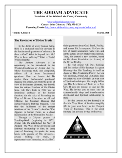 the adidam advocate - Adidam Lake County