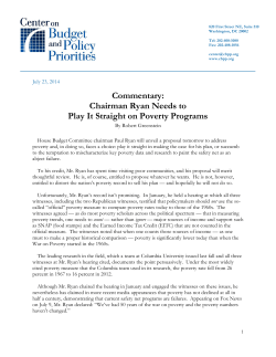 Commentary: Chairman Ryan Needs to Play It Straight on Poverty