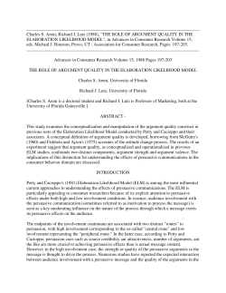 (1988), "THE ROLE OF ARGUMENT QUALITY IN THE
