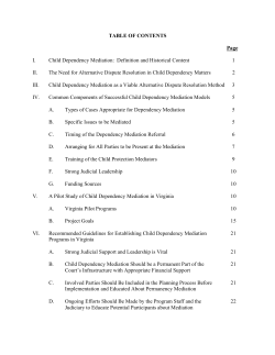 TABLE OF CONTENTS Page I. Child Dependency Mediation