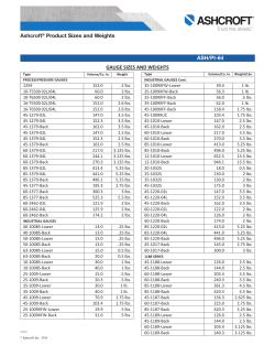 Ashcroft&reg; Product Sizes and Weights ASH/PI