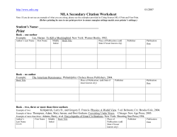 MLA Secondary Citation Worksheet