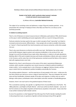 1 Gender in the Pacific: what`s particular about