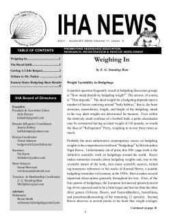 IHA News July - August 2009 - The International Hedgehog