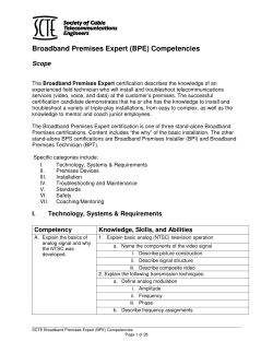 Broadband Premises Premises Expert (BPE) Competencies