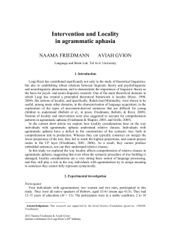 Intervention and Locality in agrammatic aphasia
