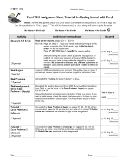 BTEC 169 Excel 2010 Assignment Sheet, Tutorial 1&mdash;Getting