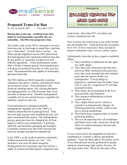 Proposed Trans-Fat Ban Healthy Choices for Mind and Body