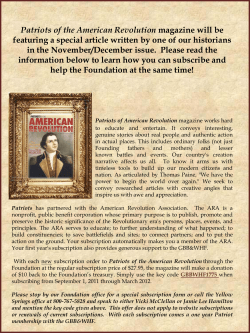 Patriots of the American Revolution magazine will be featuring a