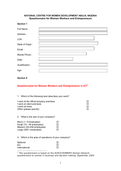 Questionnaire for Women Workers and Entrepreneurs