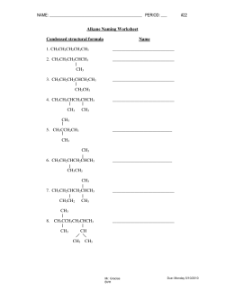 Alkane Naming Worksheet Condensed structural formula Name 1