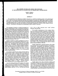 SEX, GENDER AND HEALTH AMONG THE CHUMASH