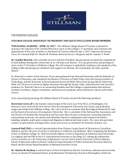 FOR IMMEDIATE RELEASE STILLMAN COLLEGE ANNOUNCES