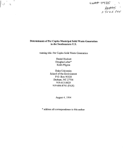 Determinants of Per Capita Municipal Solid Waste
