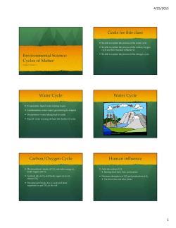 Environmental Science: Cycles of Matter Goals for this class Water