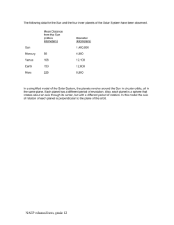 The following data for the Sun and the four inner planets of the Solar