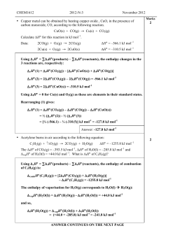 CHEM1612 2012-N-3 November 2012 &bull; Copper metal can be