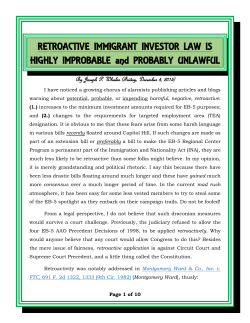 RETROACTIVE IMMIGRANT INVESTOR LAW IS HIGHLY