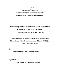 Microbiological Quality of Home &ndash;made Mayonnaise Consumed at