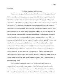 Fong 1 Celia Fong The Quran, Translation, and Controversy Did you