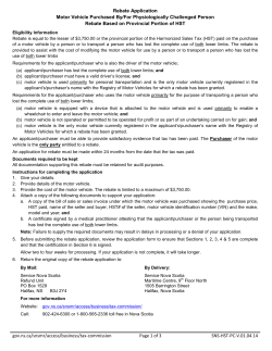 Rebate Application Motor Vehicle Purchased By/For Physiologically
