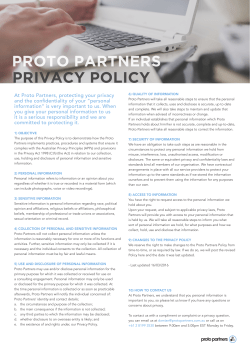PROTO PARTNERS PRIVACY POLICY