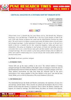 CRITICAL ANALYSIS IN A SUITABLE BOY BY VIKRAM SETH