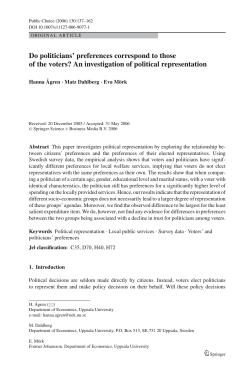 Do politicians` preferences correspond to those of the voters? An