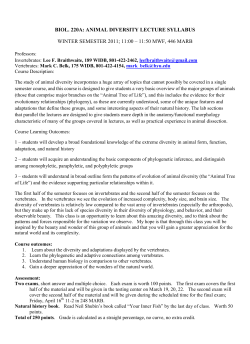 biol. 220a: animal diversity lecture syllabus winter