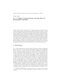 G. A. Cohen, Constructivism, and the Fact of Reasonable Pluralism
