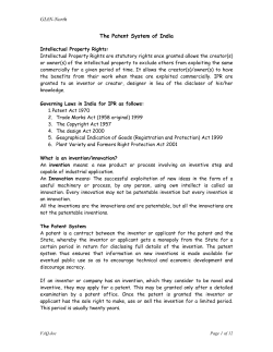 The Patent System of India