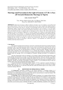 Marriage and Procreation in the Light of Genesis 1:27