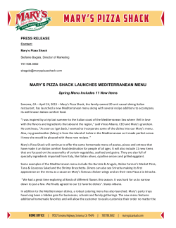 Mary`s Mediterranean Menu Press Release