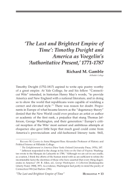 Timothy Dwight and America as Voegelin`s `Authoritative Present,`