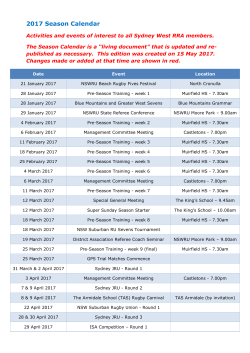 2017 Season Calendar - Sydney West Rugby Referees` Association