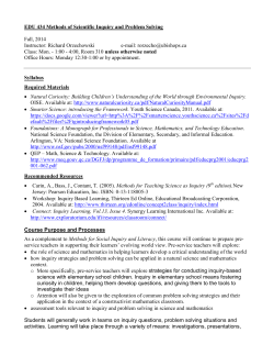 EDU 434 Methods of Scientific Inquiry and Problem Solving Fall