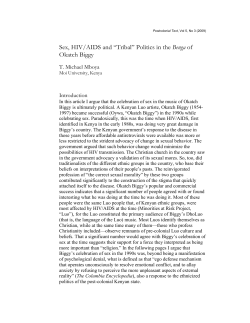 Sex, HIV/AIDS and &ldquo;Tribal&rdquo; Politics in the Benga of Okatch Biggy