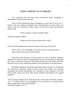FRIAR LAURENCE ON STUMBLING