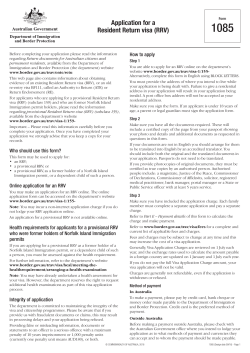 Form 1085 - Application for a Resident Return visa (RRV)