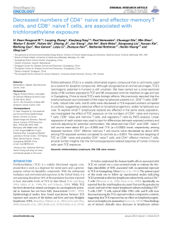 Decreased numbers of CD4+ naive and effector memory T cells, and
