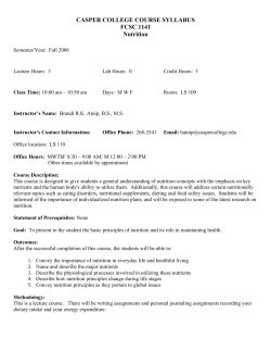 CASPER COLLEGE COURSE SYLLABUS FCSC 1141 Nutrition