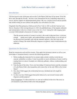 Lydia Maria Child on women`s rights, 1843 Introduction Questions