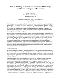 Critical Thinking, Secularism and Mount Royal University: Is 100