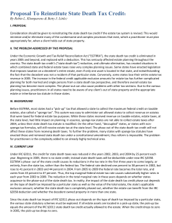 Proposal To Reinstitute State Death Tax Credit