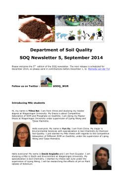 Department of Soil Quality SOQ Newsletter 5, September 2014