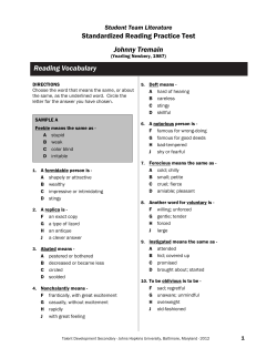 Johnny Tremain Reading Vocabulary